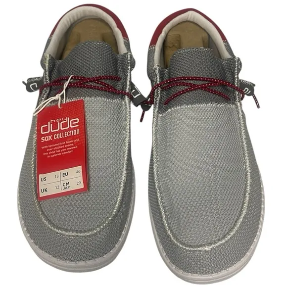 Hey Dude Wally Sox Funk White, Grey, and Red  Casual Shoes Men' US Size 13