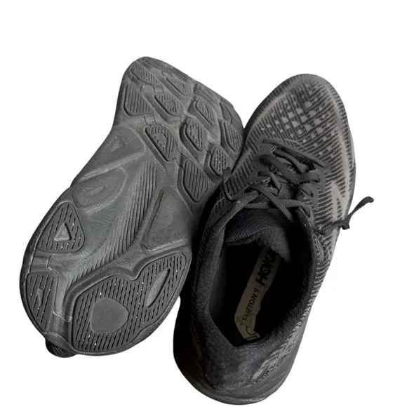Hoka Clifton 9 Black Athletic Running Shoe Mens Size US 9.5D