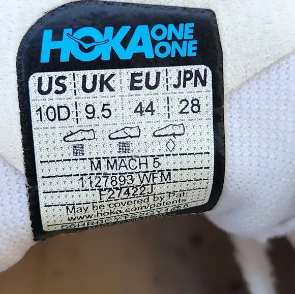 Hoka Mach 5 1127893 White Flame WFM Running Shoes Sneakers Men's Size 10 D