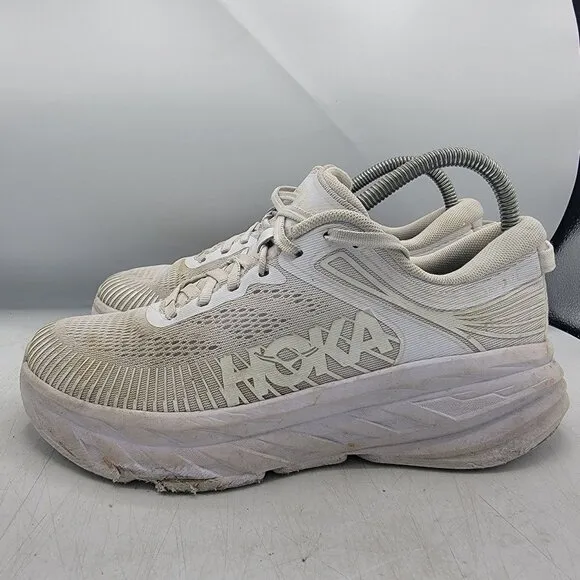 Hoka One One Bondi 7 Womens 7.5 Triple White Athletic Running Shoes Walking