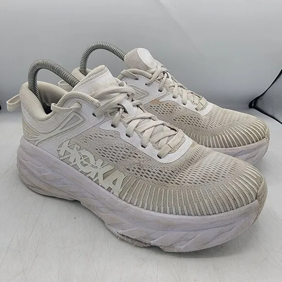 Hoka One One Bondi 7 Womens 7.5 Triple White Athletic Running Shoes Walking