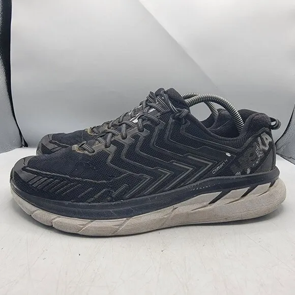 Hoka One One Clifton 4 Mens 10.5 Black White Athletic Shoes Running Walking