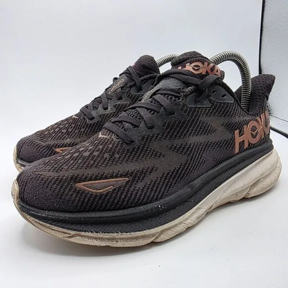 Hoka One One Clifton 9 Womens Size 8 B Black Athletic Shoes Running Walking