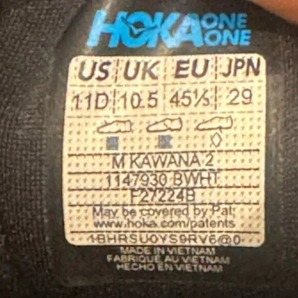 Hoka One One Kawana 2 Mesh Athletic Shoes Sneakers Black White Size US 11D