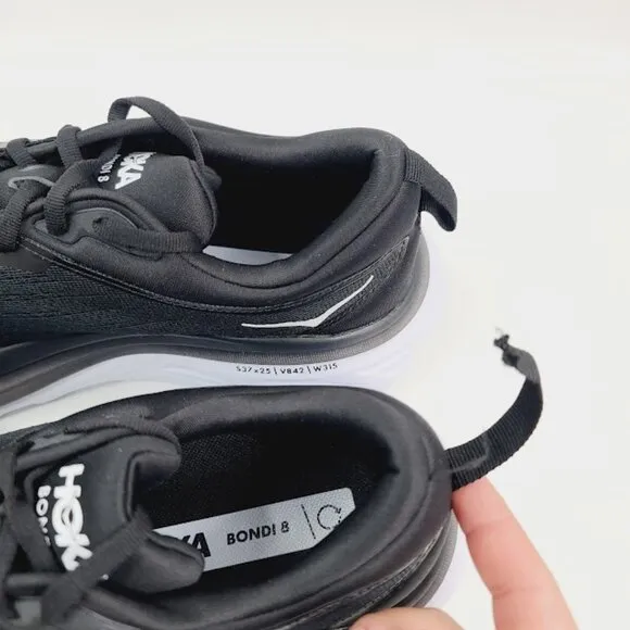 Hoka One One Men's Black White Bondi 8 Mesh Athletic Running Shoes Size 8D