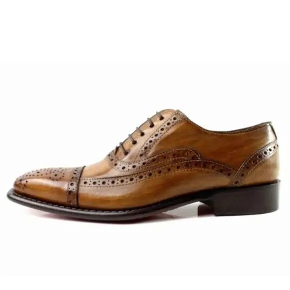 Italian Handmade Men's Leather Shoe / Jean Brown Brogue Leather Shoes For Men
