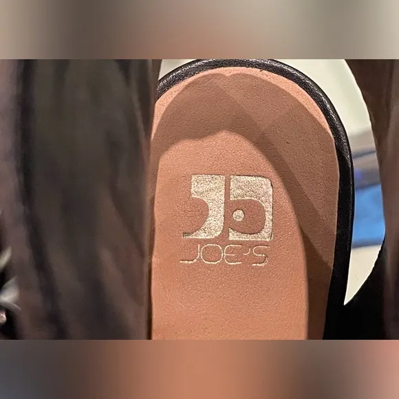 Joe’s black leather ankle strap sandals 4” heels sz 7