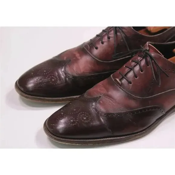 Johnston &amp; Murphy Made in Italy Oxblood Burgundy Wingtip Dress Shoes Men's 11.5