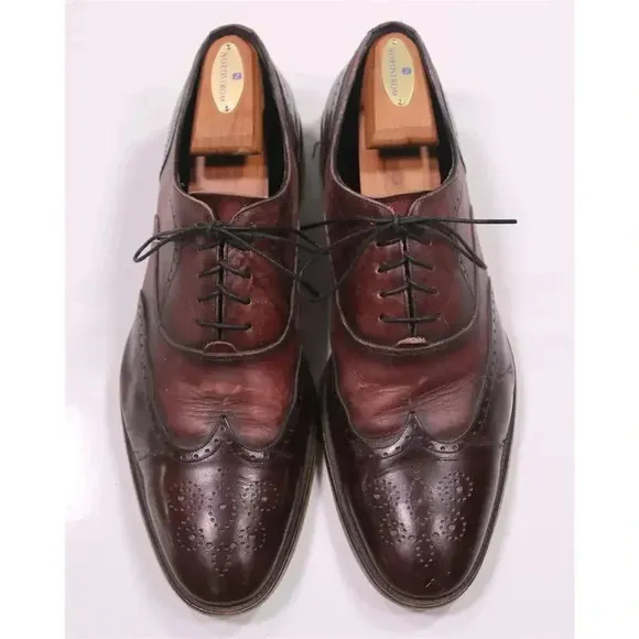 Johnston &amp; Murphy Made in Italy Oxblood Burgundy Wingtip Dress Shoes Men's 11.5