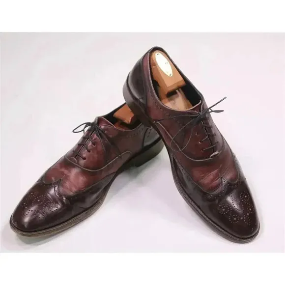 Johnston &amp; Murphy Made in Italy Oxblood Burgundy Wingtip Dress Shoes Men's 11.5