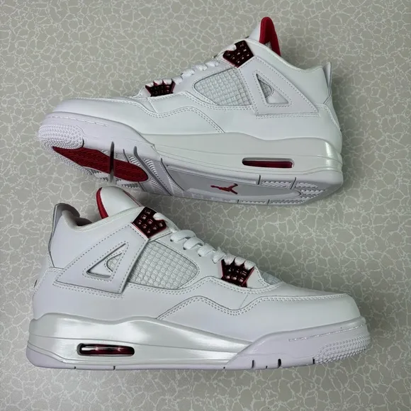 Jordan 4 Red Metallic Size 9.5 White &amp; Red Men's Athletic Sneakers (Pre-owned)