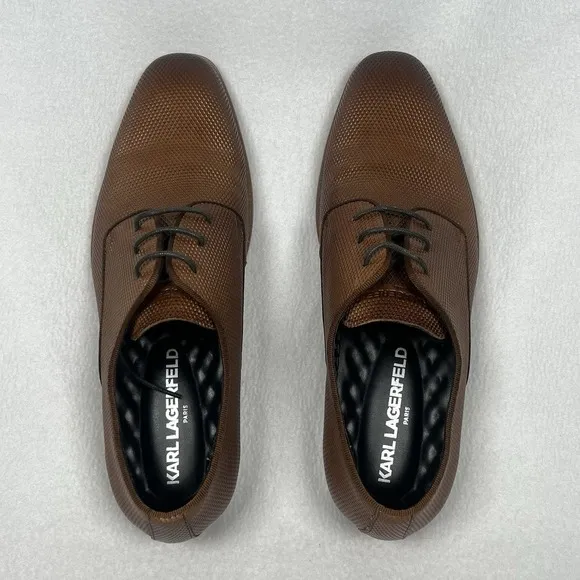 Karl Lagerfeld Paris Derby Lace-Up Leather Dress Shoes in Cognac Size 8.5 (US)‎