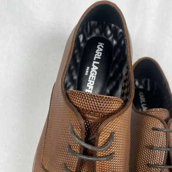Karl Lagerfeld Paris Derby Lace-Up Leather Dress Shoes in Cognac Size 8.5 (US)‎