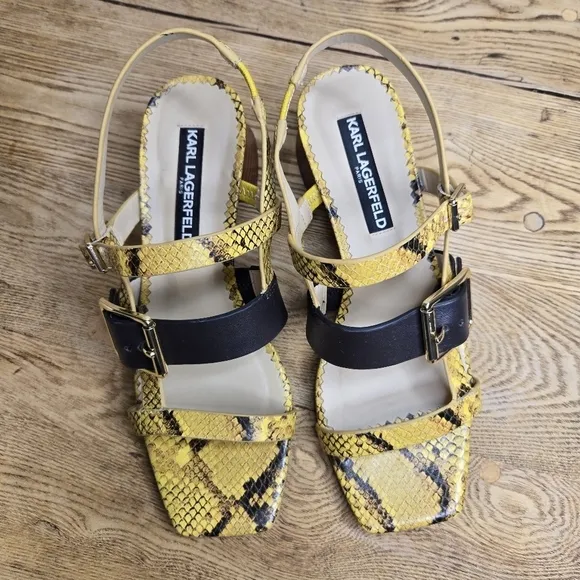 Karl Lagerfeld Sandals Golden Yellow Snakeskin Size 7