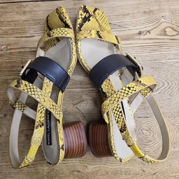 Karl Lagerfeld Sandals Golden Yellow Snakeskin Size 7