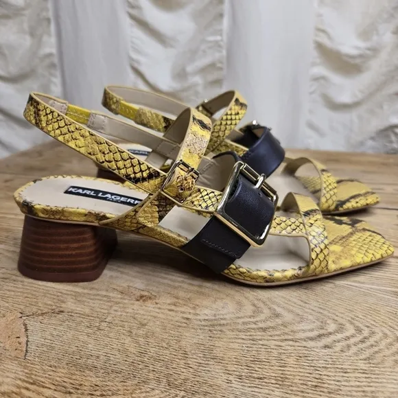 Karl Lagerfeld Sandals Golden Yellow Snakeskin Size 7