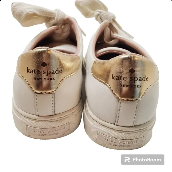 Kate Spade White and Gold Women's Sneakers Size 8B