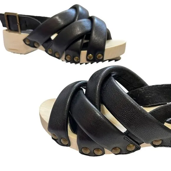 Kelsi Dagger Size 5.5 Brooklyn Grove Tan Wood &amp; Black Leather Sandals 35.5