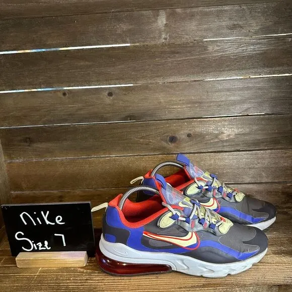 Kids Nike Air Max 270 React GS Gray Athletic Casual Sneakers‎ Shoes Size 7 Y GUC