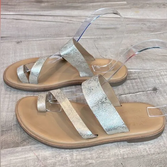 Kork-Ease Women's Metallic Slide Sandals silver marbled leather size 6