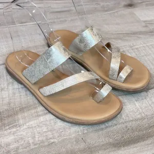 Kork-Ease Women's Metallic Slide Sandals silver marbled leather size 6