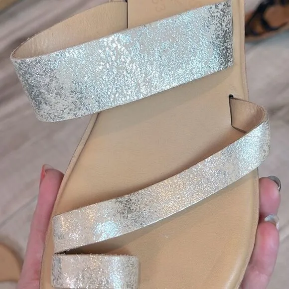 Kork-Ease Women's Metallic Slide Sandals silver marbled leather size 6