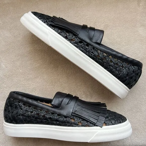 La Perla by Giuseppe Zanotti Black Woven Leather Sneaker Loafer EU 43 US 12.5