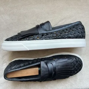 La Perla by Giuseppe Zanotti Black Woven Leather Sneaker Loafer EU 43 US 12.5