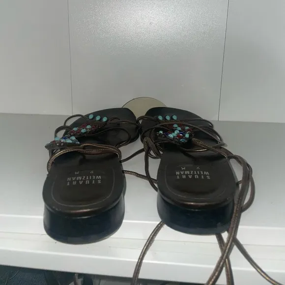 Lace up sandals bronze sandals beaded sandals embellished Brown sandals