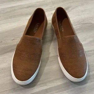 Lauren Ralph Lauren Jinny Woven Slip On Sneaker Walking Shoes Brown Size 7.5