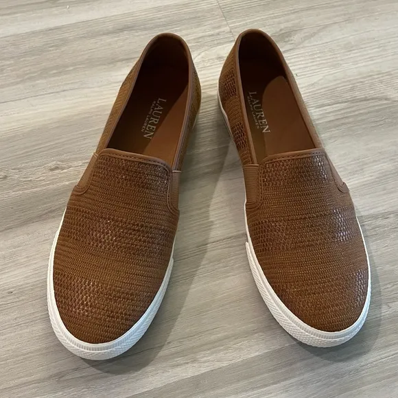 Lauren Ralph Lauren Jinny Woven Slip On Sneaker Walking Shoes Brown Size 7.5
