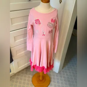 Lemon Loves Lime Girls Pink Dress with Embroidered Designs Size 7