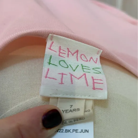 Lemon Loves Lime Girls Pink Dress with Embroidered Designs Size 7