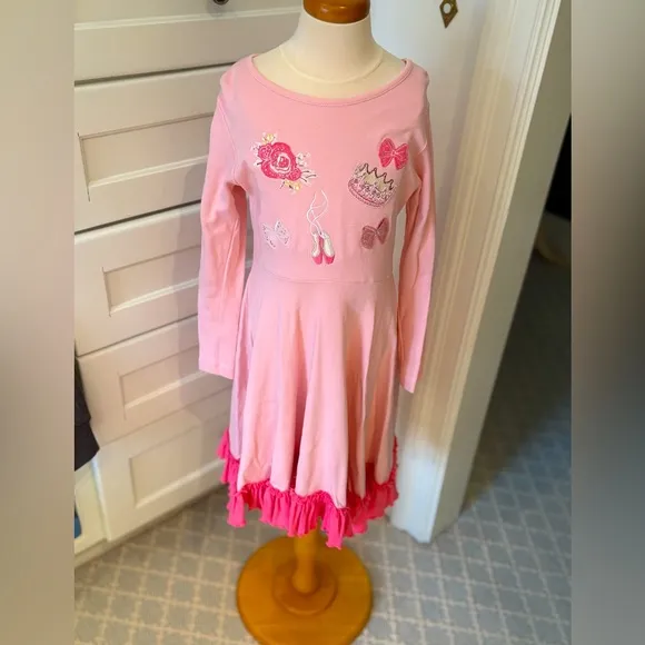 Lemon Loves Lime Girls Pink Dress with Embroidered Designs Size 7