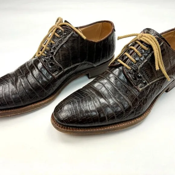 L.F. Lidfort Italy Fatte a Mano Derby Dress Shoes Mens‎ 41 Alligator Crocodile