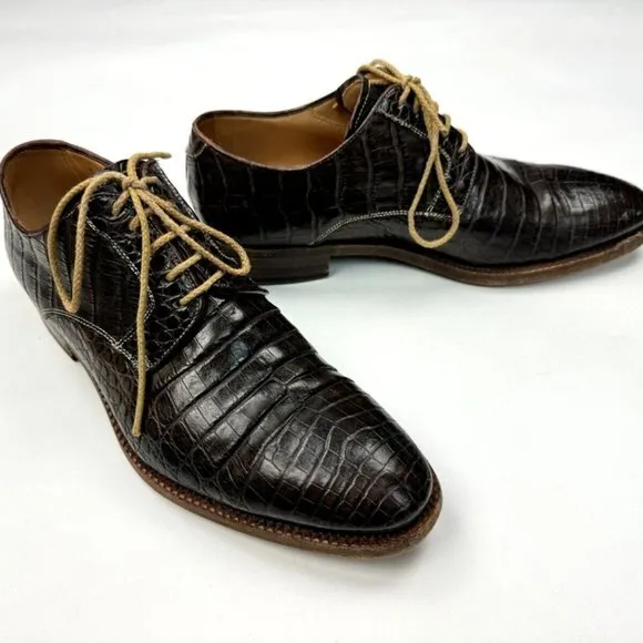 L.F. Lidfort Italy Fatte a Mano Derby Dress Shoes Mens‎ 41 Alligator Crocodile