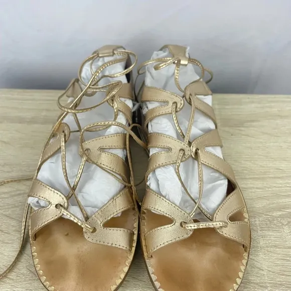 LILLY PULITZER Fit to be Tied Gladiator Sandals in Metallic Gold tassels 6.5 M