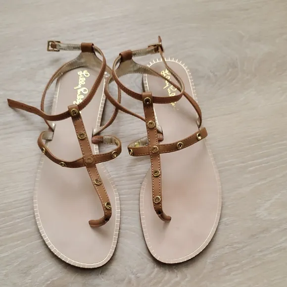 Lilly Pulitzer Neutral Rhinstone Ankle Strap Sandals Sz8.5