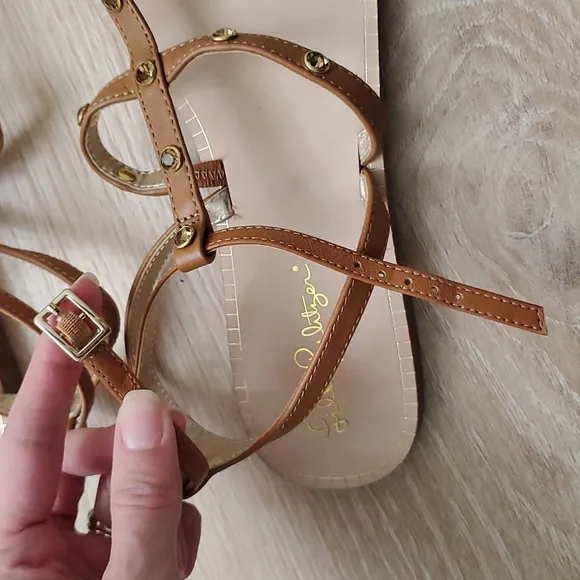 Lilly Pulitzer Neutral Rhinstone Ankle Strap Sandals Sz8.5