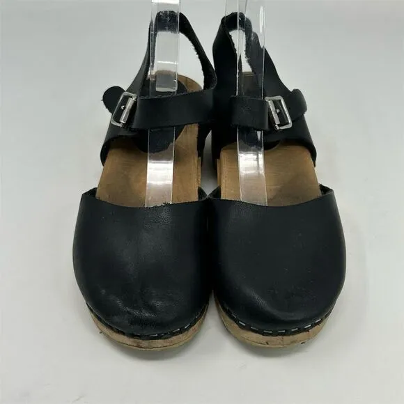 Lotta from Stockholm Black Leather Slingback Sandal Clogs Size 36 Casual Retro