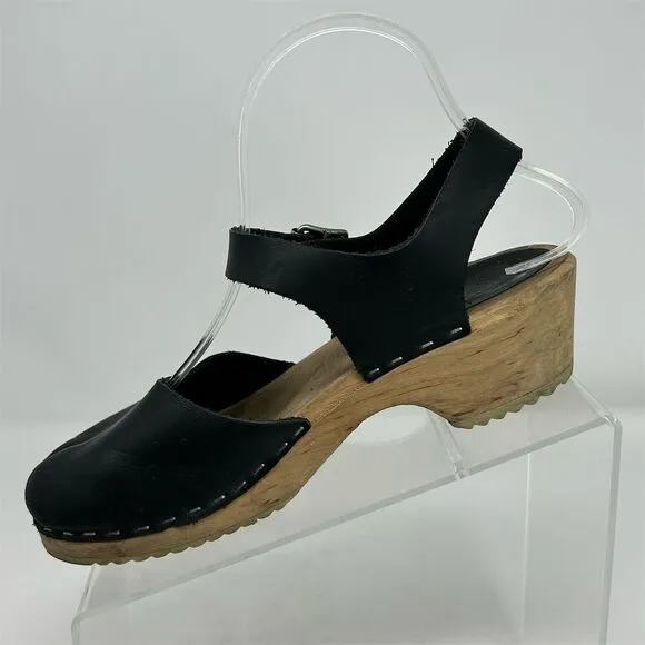 Lotta from Stockholm Black Leather Slingback Sandal Clogs Size 36 Casual Retro