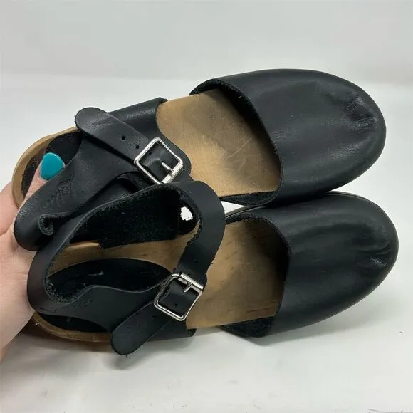 Lotta from Stockholm Black Leather Slingback Sandal Clogs Size 36 Casual Retro