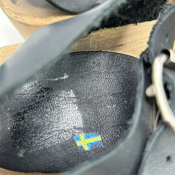 Lotta from Stockholm Black Leather Slingback Sandal Clogs Size 36 Casual Retro