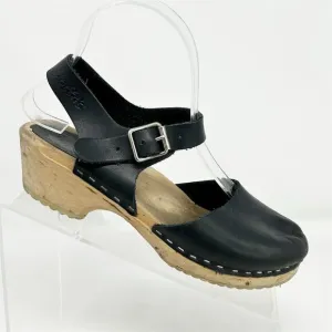 Lotta from Stockholm Black Leather Slingback Sandal Clogs Size 36 Casual Retro