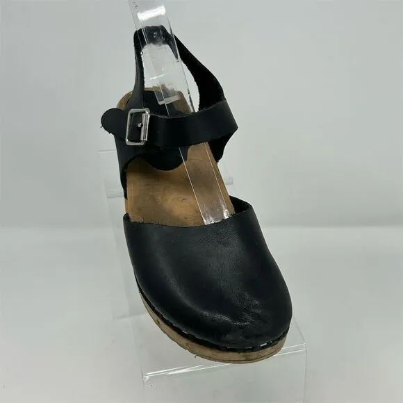 Lotta from Stockholm Black Leather Slingback Sandal Clogs Size 36 Casual Retro