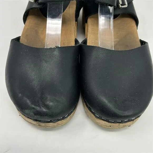 Lotta from Stockholm Black Leather Slingback Sandal Clogs Size 36 Casual Retro