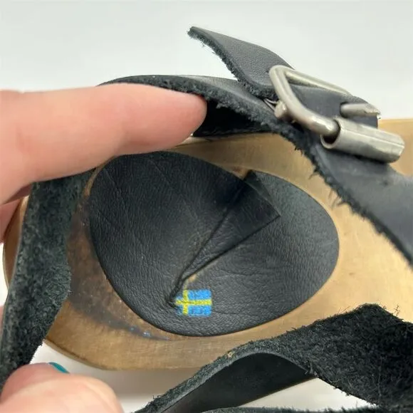 Lotta from Stockholm Black Leather Slingback Sandal Clogs Size 36 Casual Retro