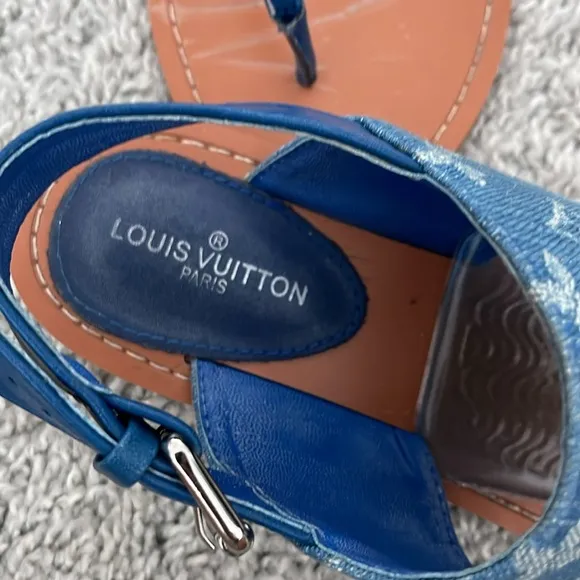 Louis Vuitton Blue and Tan Sandals