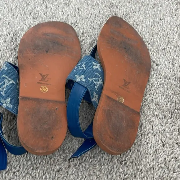Louis Vuitton Blue and Tan Sandals