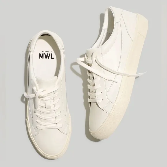 Madewell Sidewalk Low-Top Sneakers in Leather White Womens Size 6.5 Casual Shoes